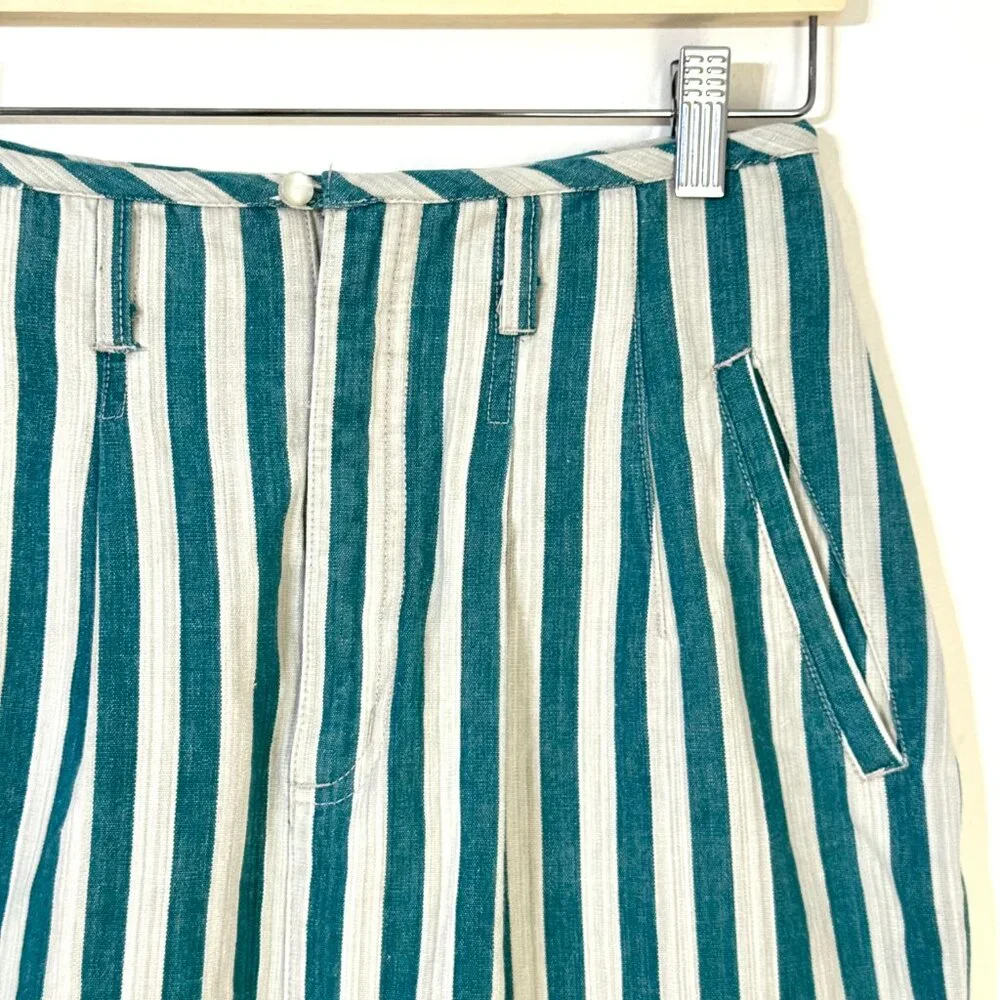 Vintage 80s Esprit Sport Denim Pencil Skirt Vertical Stripe Green White Pockets - Picture 4 of 15